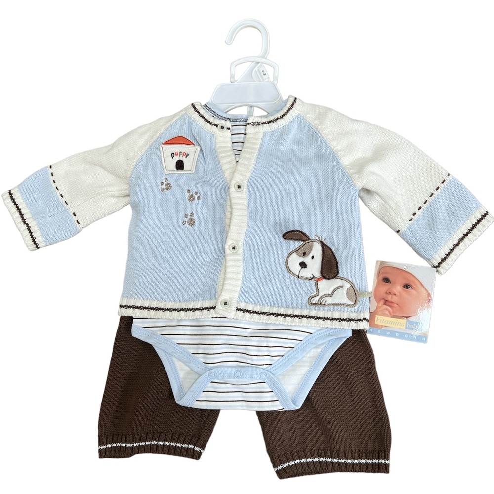 Vitamin Baby 3 piece outfit. Pants, bodysuit, and sweater top